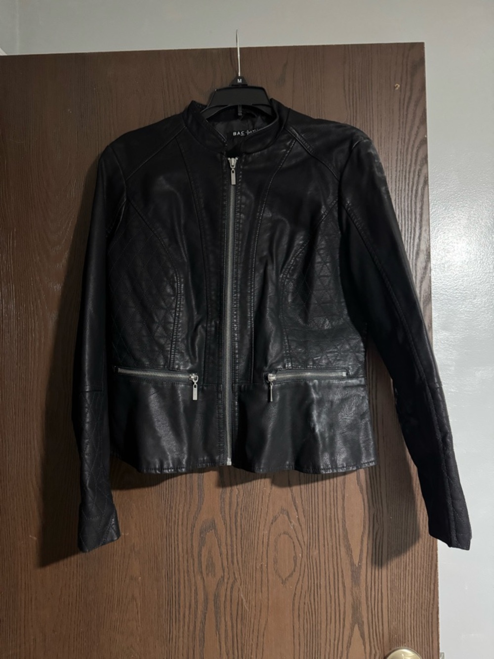 Baccini Black Quilted Leather Zip Jacket